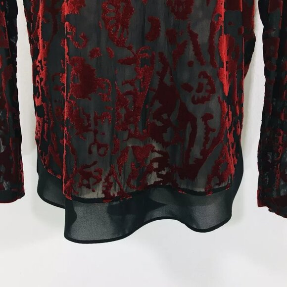 Simply Vera Wang Sz L Red Burnout Velvet Top Sheer Tunic Whimsy Goth - Picture 8 of 13